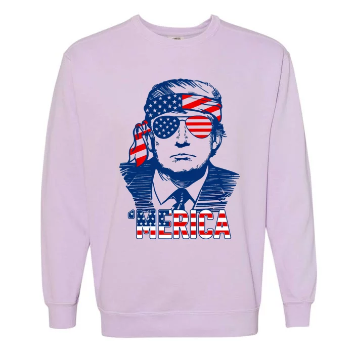 Trump Merica Donald Trump Funny 4th Of July Pro Trump Garment-Dyed Sweatshirt