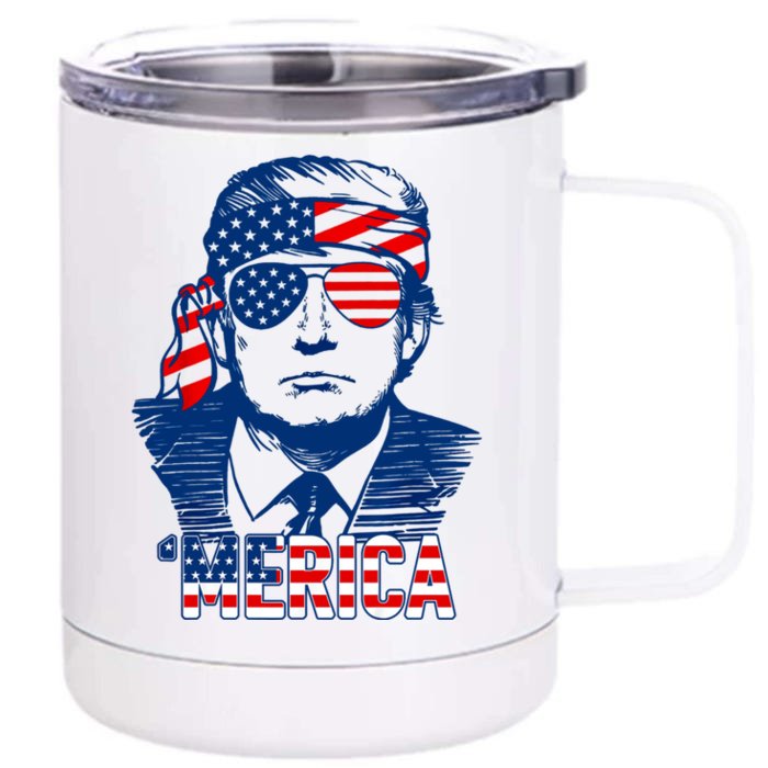 Trump Merica Donald Trump Funny 4th Of July Pro Trump Front & Back 12oz Stainless Steel Tumbler Cup