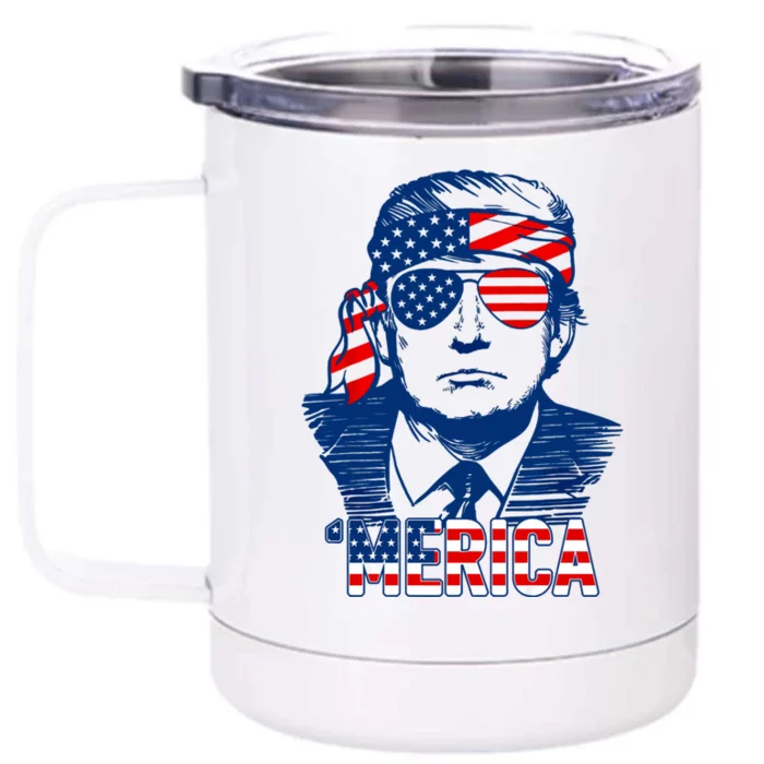 Trump Merica Donald Trump Funny 4th Of July Pro Trump Front & Back 12oz Stainless Steel Tumbler Cup