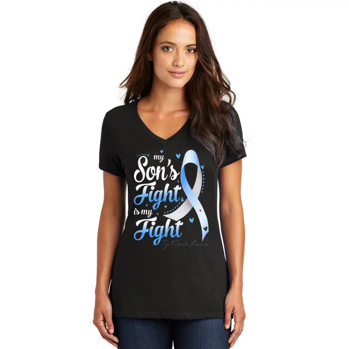 T1D Mom Dad Parents My Son's Fight Type 1 Diabetes Awareness Women's V-Neck T-Shirt