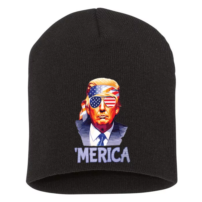 Trump Merica Donald Trump Funny 4th Of July Merica Short Acrylic Beanie