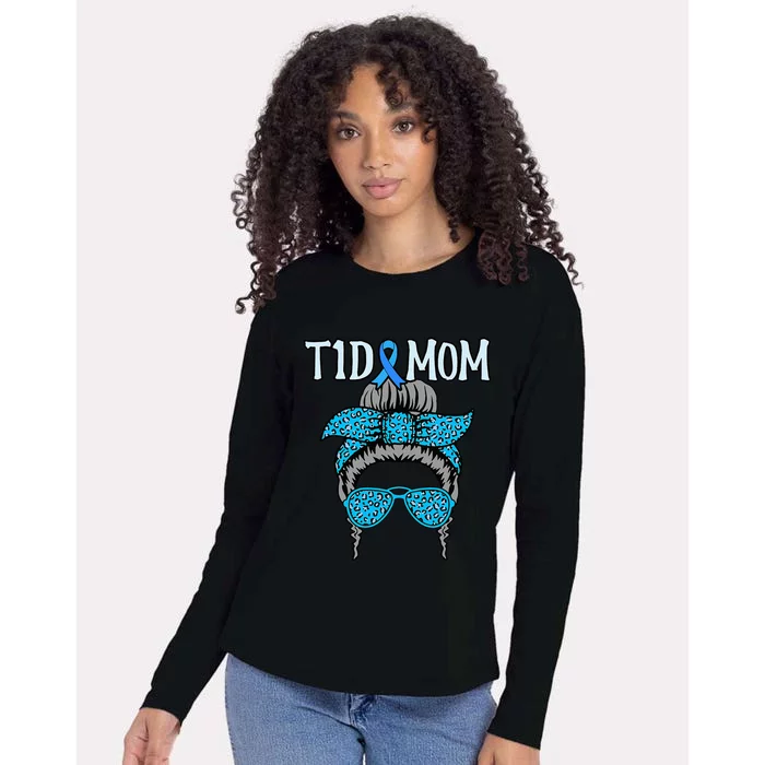 T1D Mom Diabetes Awareness Diabetic Blue Ribbon Womens Cotton Relaxed Long Sleeve T-Shirt