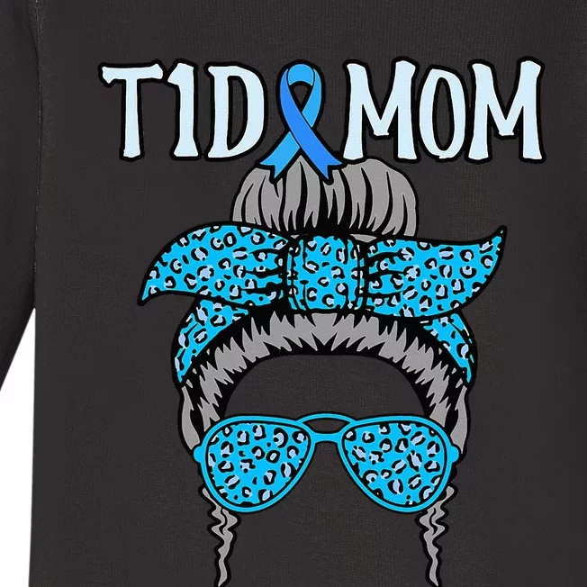 T1D Mom Diabetes Awareness Diabetic Blue Ribbon Baby Long Sleeve Bodysuit