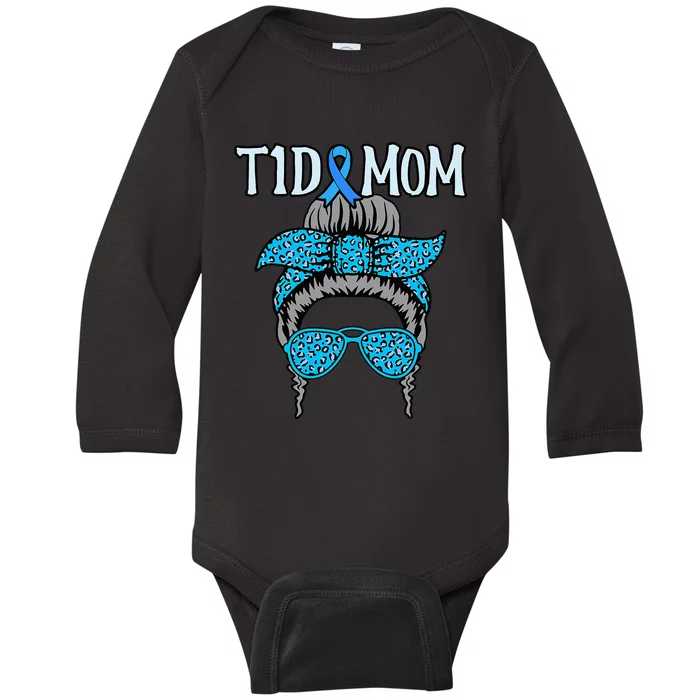 T1D Mom Diabetes Awareness Diabetic Blue Ribbon Baby Long Sleeve Bodysuit