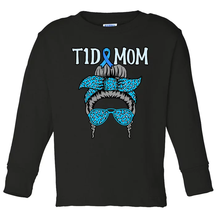 T1D Mom Diabetes Awareness Diabetic Blue Ribbon Toddler Long Sleeve Shirt