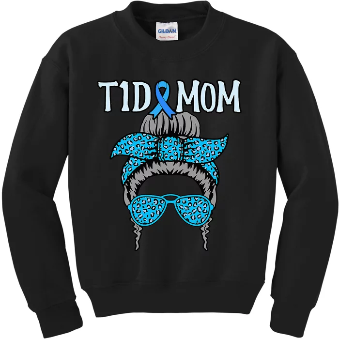 T1D Mom Diabetes Awareness Diabetic Blue Ribbon Kids Sweatshirt