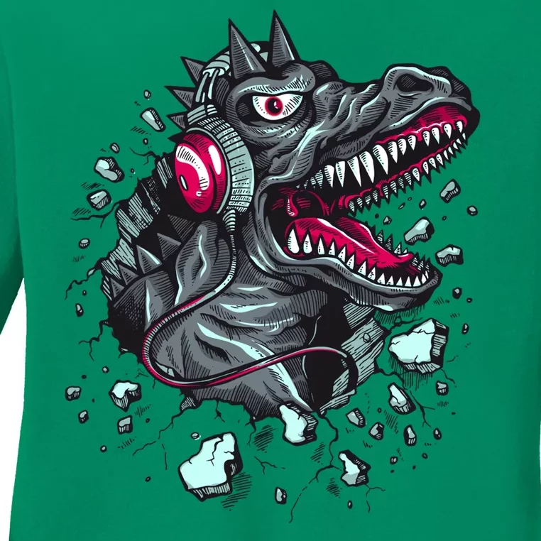 Trex Monster DJ Headphone Breakthrough Ladies Long Sleeve Shirt