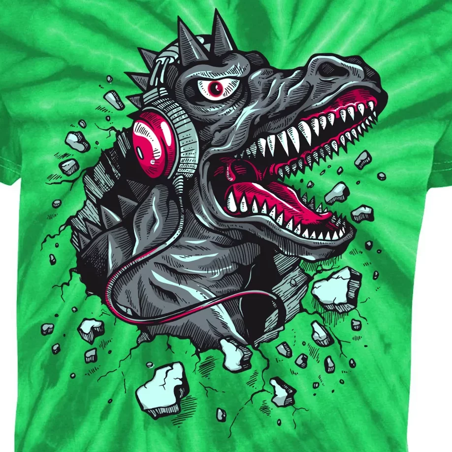 Trex Monster DJ Headphone Breakthrough Kids Tie-Dye T-Shirt