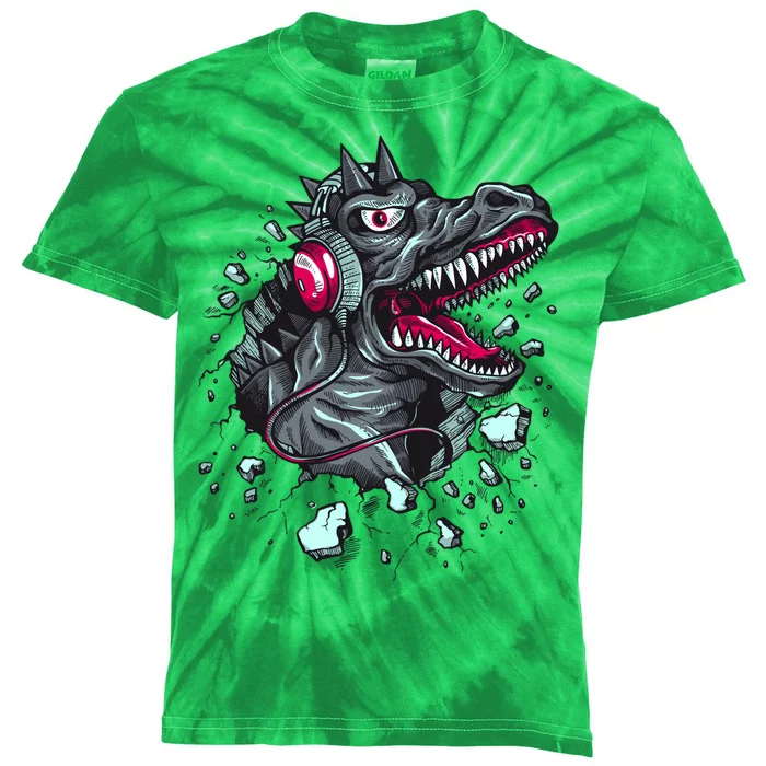 Trex Monster DJ Headphone Breakthrough Kids Tie-Dye T-Shirt