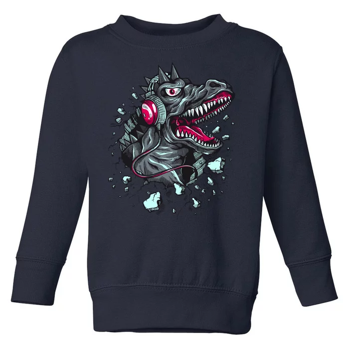 Trex Monster DJ Headphone Breakthrough Toddler Sweatshirt