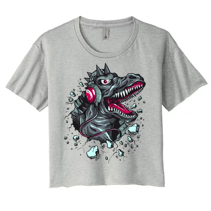 Trex Monster DJ Headphone Breakthrough Women's Crop Top Tee