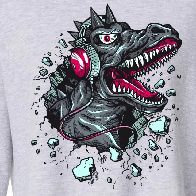 Trex Monster DJ Headphone Breakthrough Cropped Pullover Crew