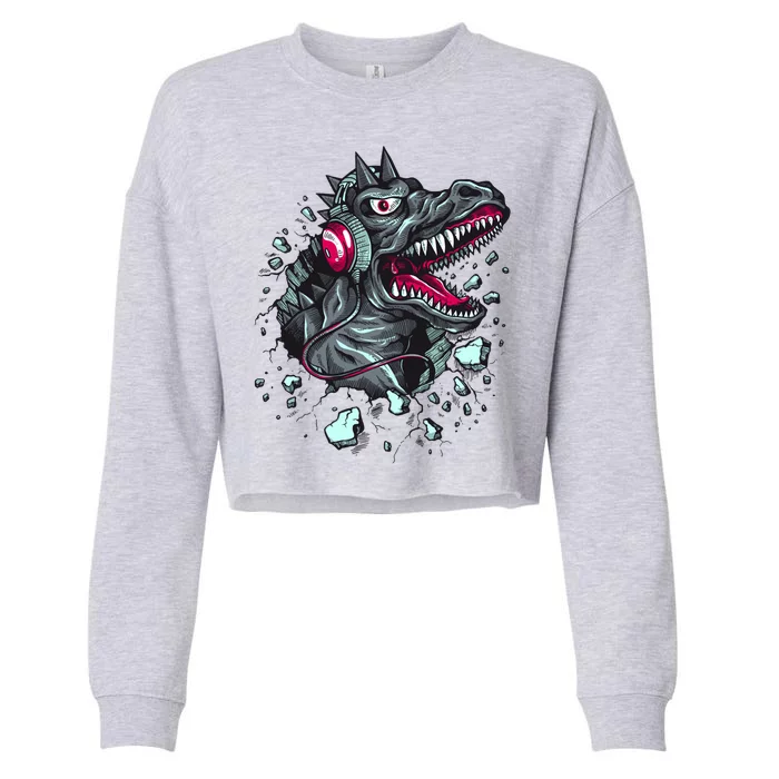 Trex Monster DJ Headphone Breakthrough Cropped Pullover Crew