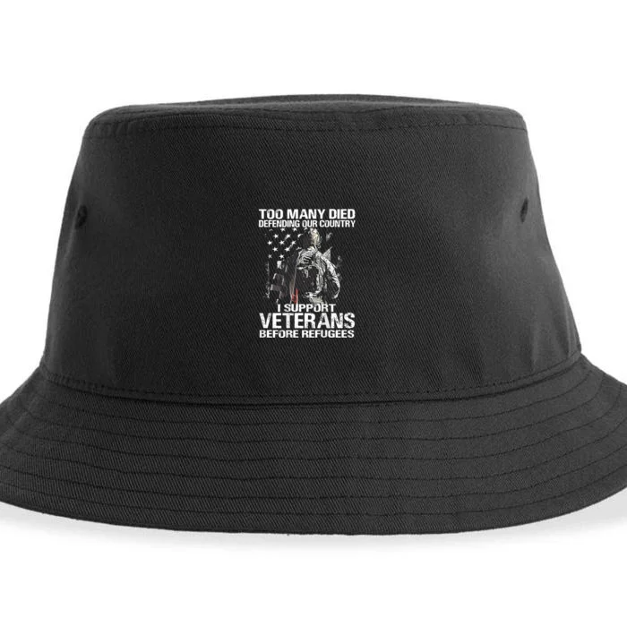 Too Many Died Defending Our Country (On Back) Sustainable Bucket Hat