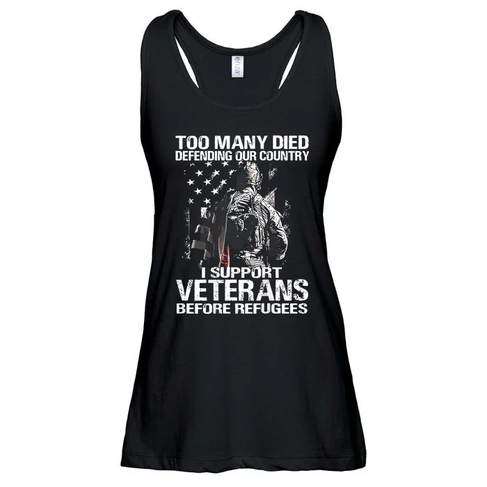 Too Many Died Defending Our Country (On Back) Ladies Essential Flowy Tank