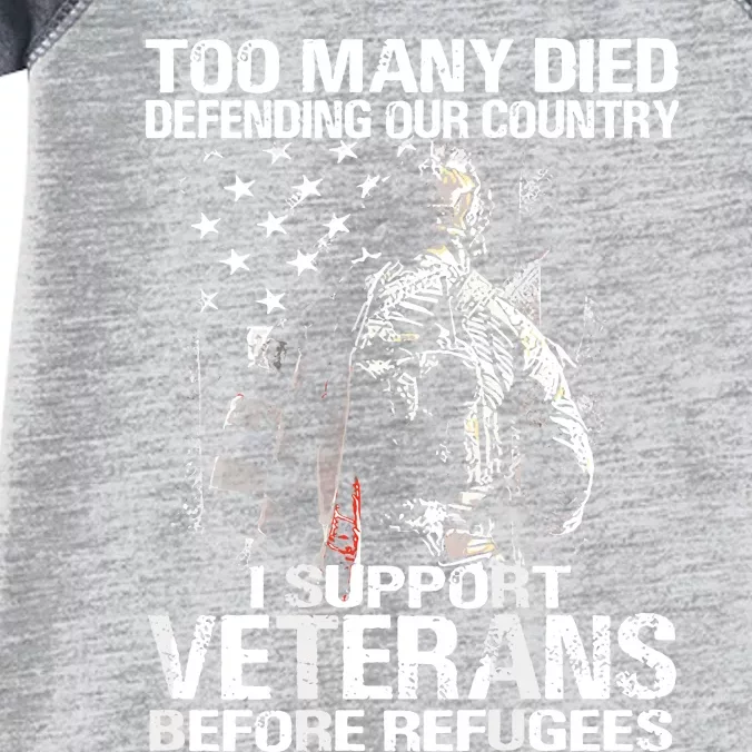 Too Many Died Defending Our Country (On Back) Infant Baby Jersey Bodysuit