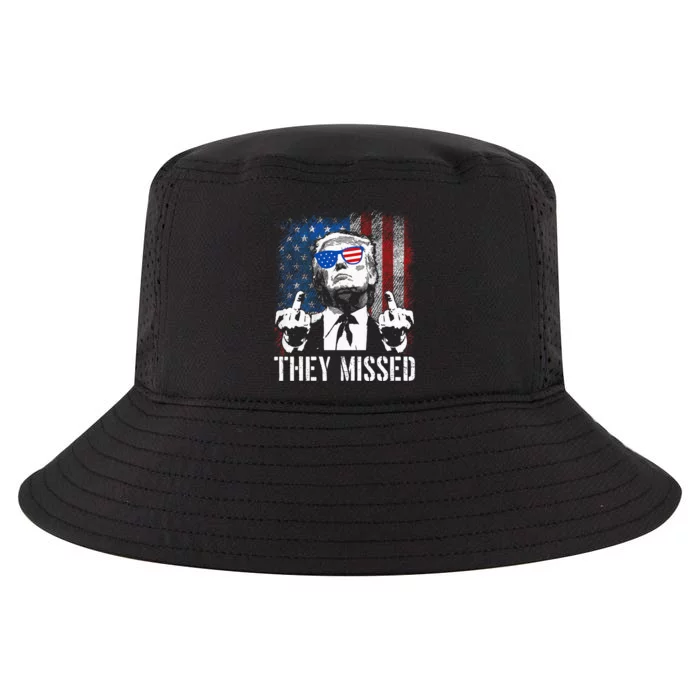 They Missed Donald Trump Shot Trump 2024 Us American Flag Cool Comfort Performance Bucket Hat