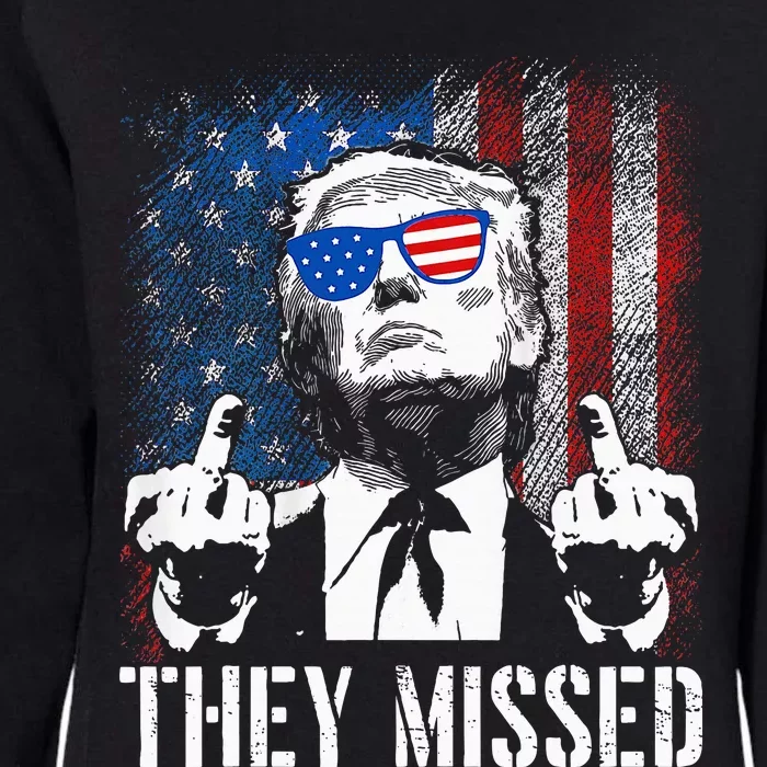 They Missed Donald Trump Shot Trump 2024 Us American Flag Womens California Wash Sweatshirt