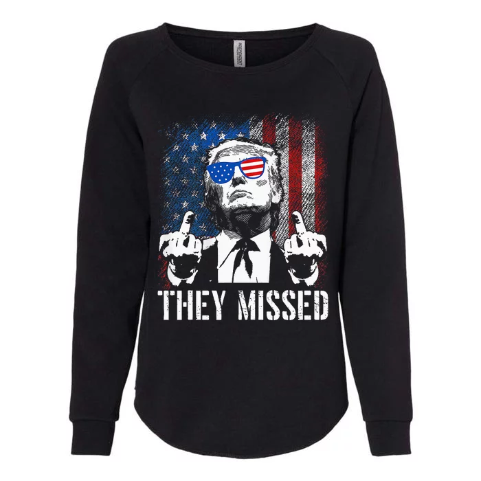 They Missed Donald Trump Shot Trump 2024 Us American Flag Womens California Wash Sweatshirt