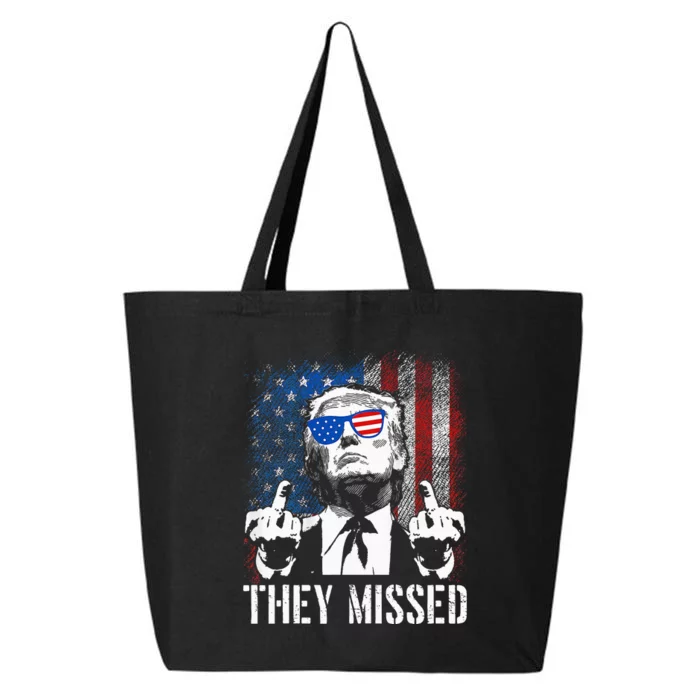 They Missed Donald Trump Shot Trump 2024 Us American Flag 25L Jumbo Tote