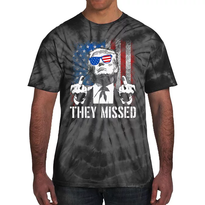 They Missed Donald Trump Shot Trump 2024 Us American Flag Tie-Dye T-Shirt