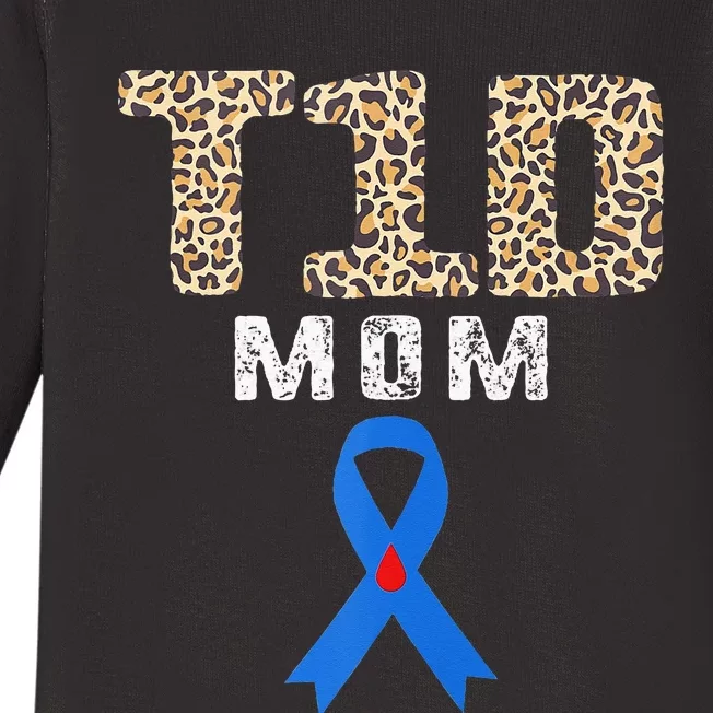 T1D Mom Diabetes Awareness Ribbon Insulin Mother day Leopard Baby Long Sleeve Bodysuit