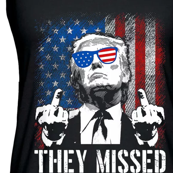 They Missed Donald Trump Shot Trump 2024 Us American Flag Ladies Essential Flowy Tank