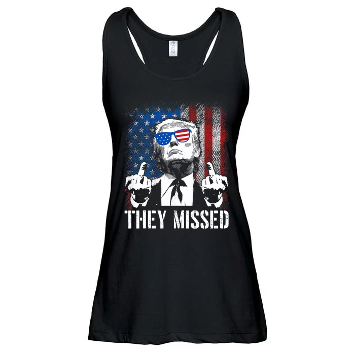 They Missed Donald Trump Shot Trump 2024 Us American Flag Ladies Essential Flowy Tank