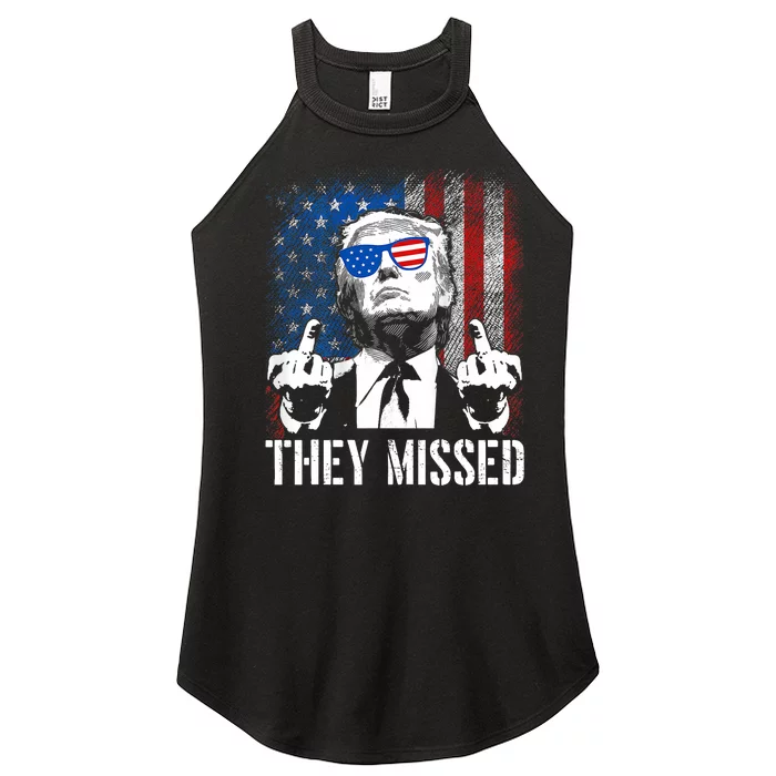 They Missed Donald Trump Shot Trump 2024 Us American Flag Women’s Perfect Tri Rocker Tank