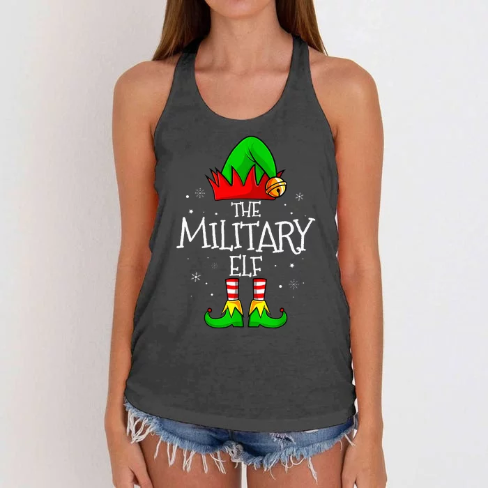 The Military Elf Group Matching Family Christmas Women's Knotted Racerback Tank