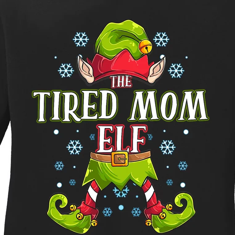 Tired Mom Elf Matching Family Group Christmas Party Ladies Long Sleeve Shirt