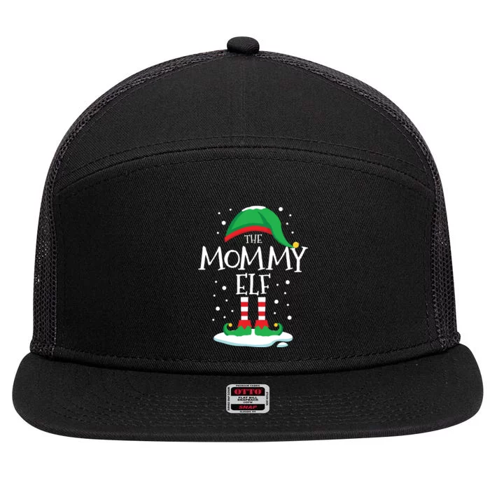 The Mommy Elf Christmas Family Matching Xmas Mom Group Funny 7 Panel Mesh Trucker Snapback Hat