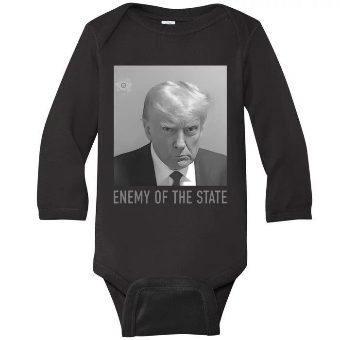 Trump Mugshot Enemy Of The State Baby Long Sleeve Bodysuit