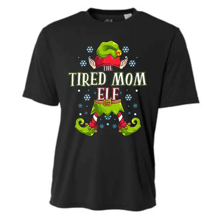 Tired Mom Elf Matching Family Group Christmas Party Cooling Performance Crew T-Shirt