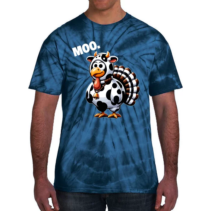 Turkey Moo Funny Thanksgiving Tie-Dye T-Shirt