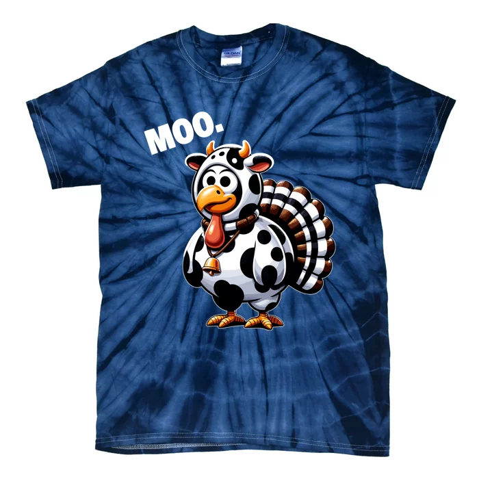 Turkey Moo Funny Thanksgiving Tie-Dye T-Shirt