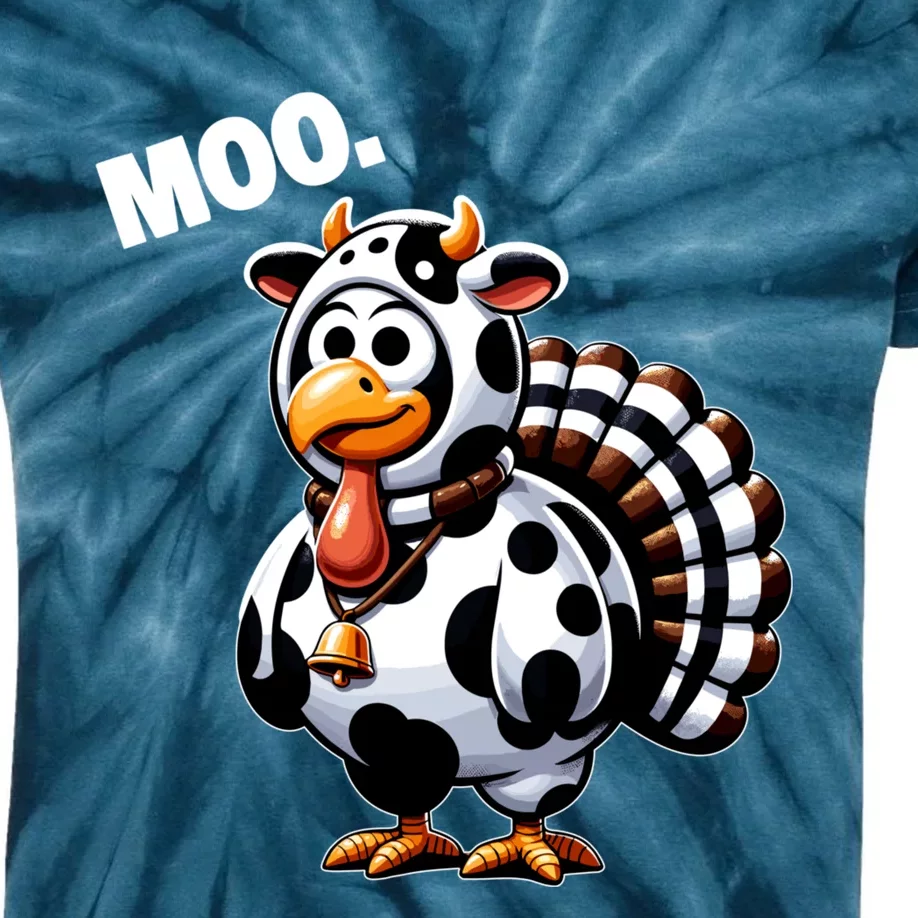 Turkey Moo Funny Thanksgiving Kids Tie-Dye T-Shirt