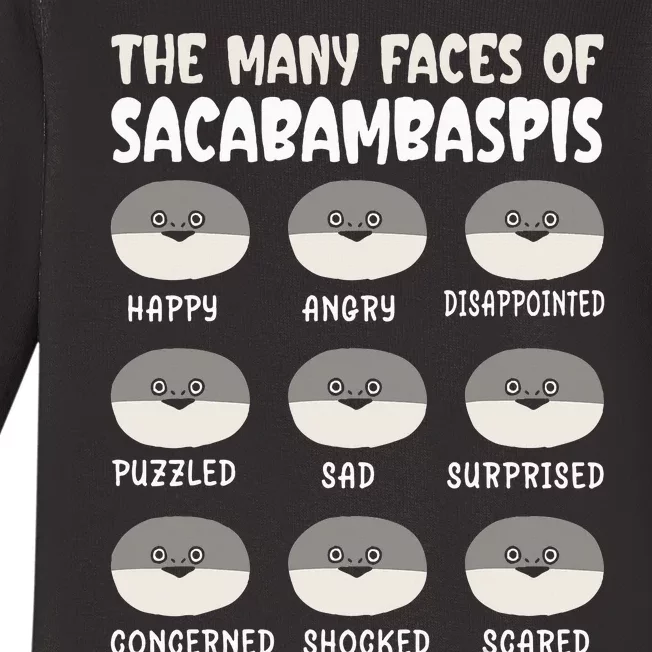 The Many Faces Of Sacabambaspis Funny Fish Meme Baby Long Sleeve Bodysuit