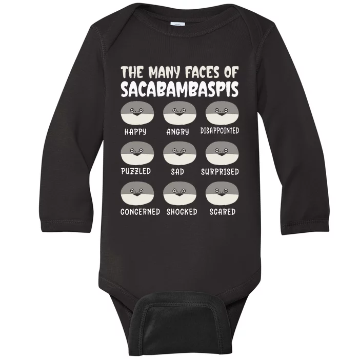 The Many Faces Of Sacabambaspis Funny Fish Meme Baby Long Sleeve Bodysuit