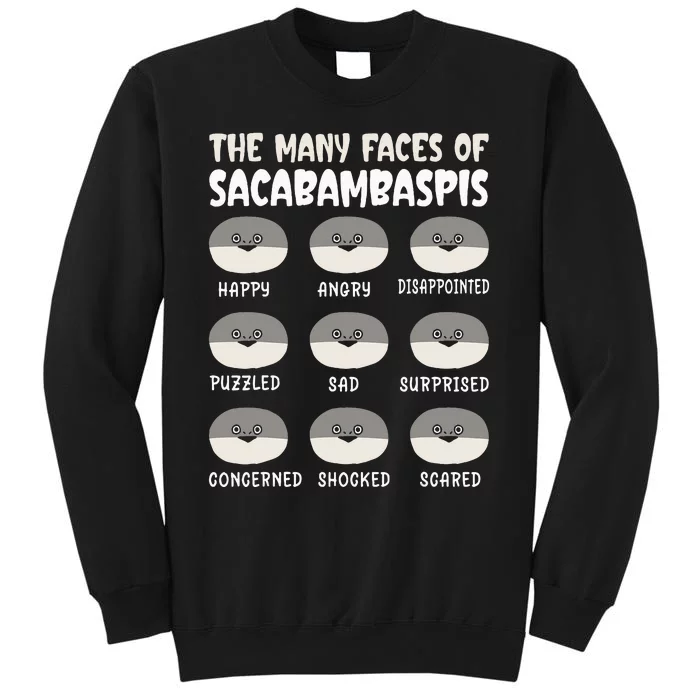 The Many Faces Of Sacabambaspis Funny Fish Meme Tall Sweatshirt