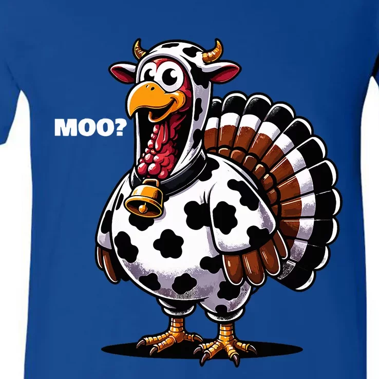 Turkey Moo Funny Thanksgiving V-Neck T-Shirt