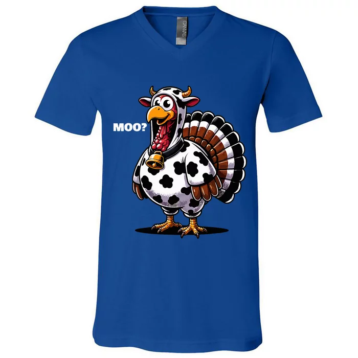 Turkey Moo Funny Thanksgiving V-Neck T-Shirt