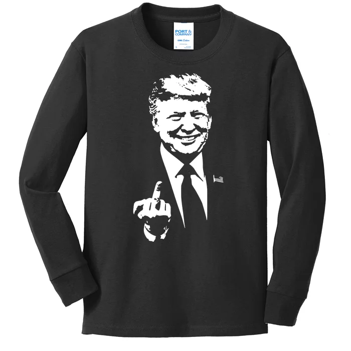 Trump Middle Finger Trump Fu 2024 Trump For President Kids Long Sleeve Shirt