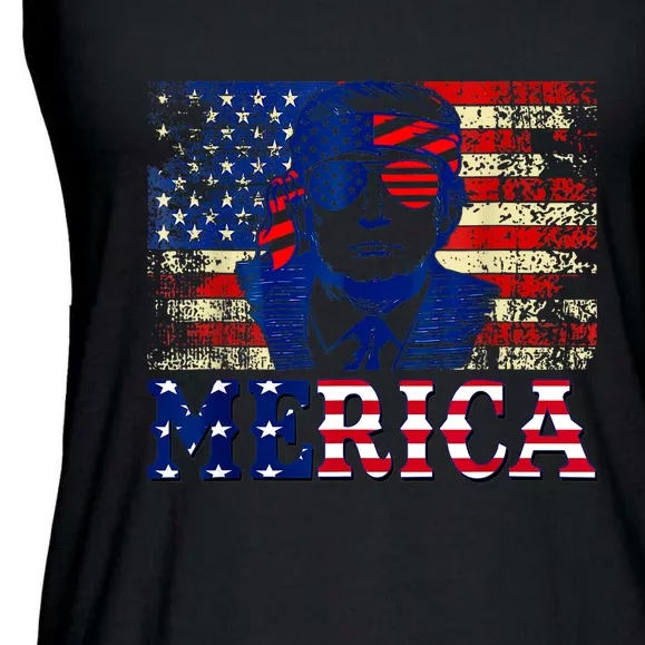 Trump Merica Fourth 4th Of July Trump American Flag Gift Ladies Essential Flowy Tank