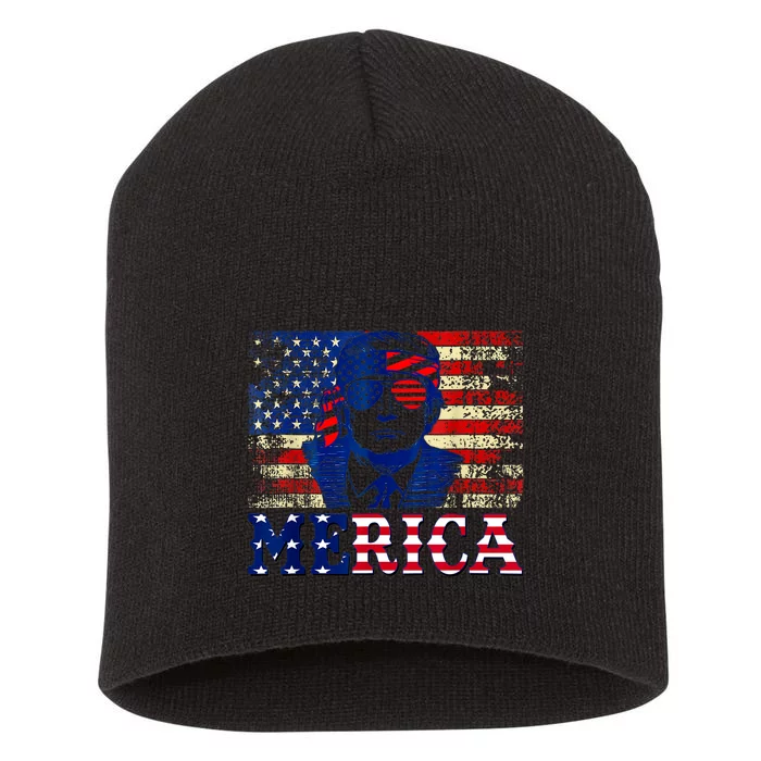 Trump Merica Fourth 4th Of July Trump American Flag Gift Short Acrylic Beanie