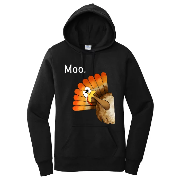 Turkey Moo Funny Thanksgiving Women's Pullover Hoodie