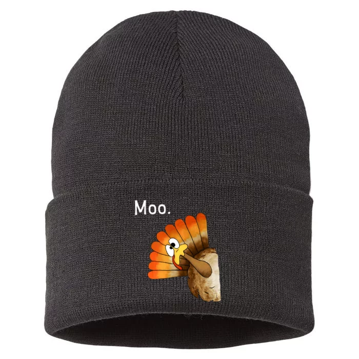 Turkey Moo Funny Thanksgiving Sustainable Knit Beanie