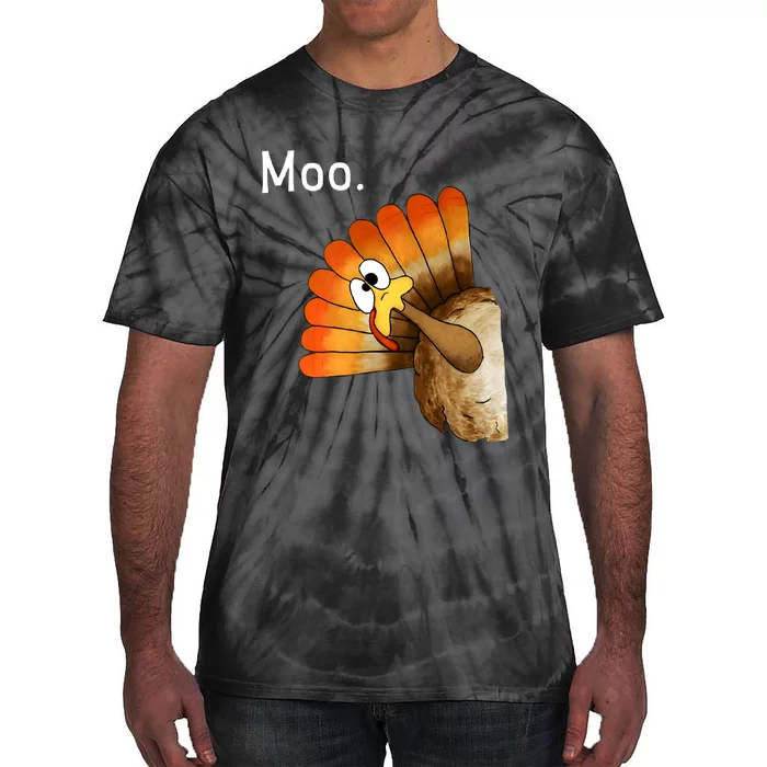 Turkey Moo Funny Thanksgiving Tie-Dye T-Shirt