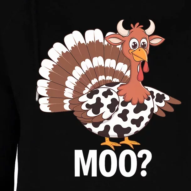 Turkey Moo Farmer Funny Thanksgiving Cow Womens Funnel Neck Pullover Hood