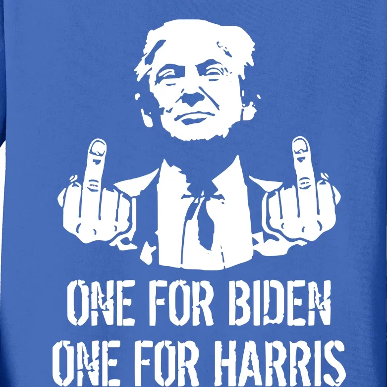 Trump Middle Finger One For Biden One For Harris Kids Long Sleeve Shirt